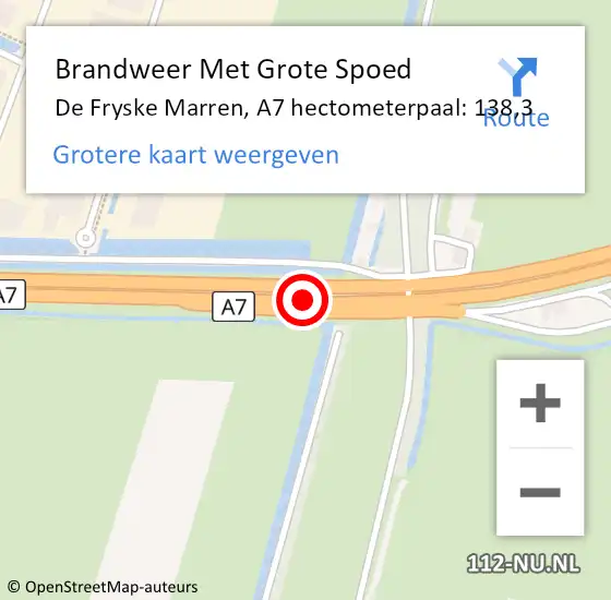 Locatie op kaart van de 112 melding: Brandweer Met Grote Spoed Naar De Fryske Marren, A7 hectometerpaal: 138,3 op 11 december 2022 15:11