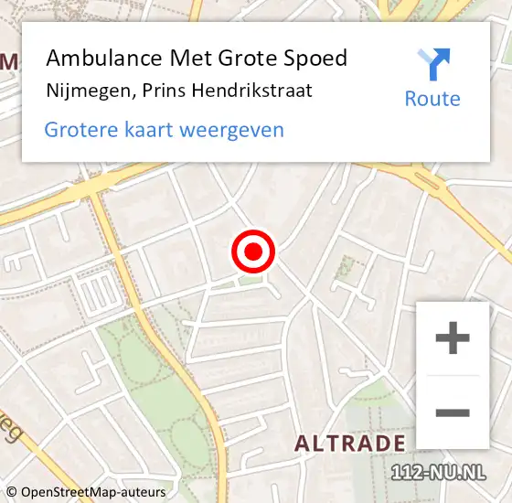 Locatie op kaart van de 112 melding: Ambulance Met Grote Spoed Naar Nijmegen, Prins Hendrikstraat op 11 december 2022 15:47