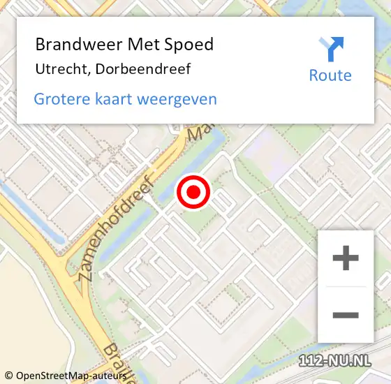 Locatie op kaart van de 112 melding: Brandweer Met Spoed Naar Utrecht, Dorbeendreef op 11 december 2022 15:55