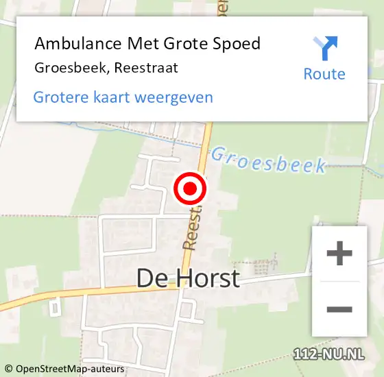 Locatie op kaart van de 112 melding: Ambulance Met Grote Spoed Naar Groesbeek, Reestraat op 11 december 2022 16:09