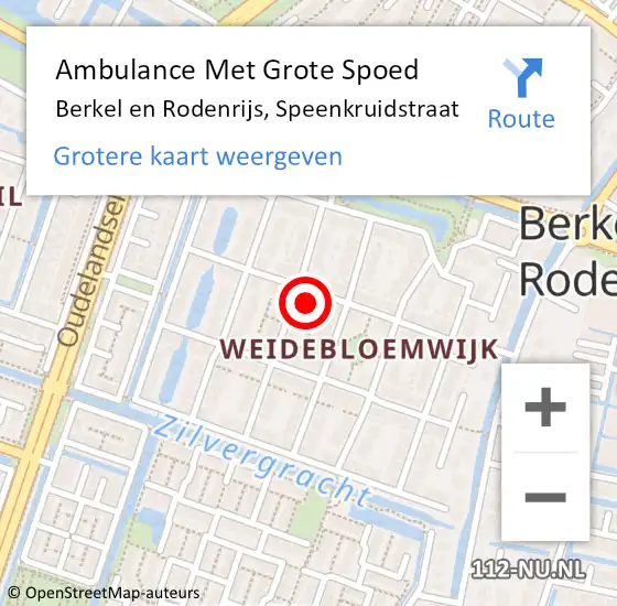 Locatie op kaart van de 112 melding: Ambulance Met Grote Spoed Naar Berkel en Rodenrijs, Speenkruidstraat op 11 december 2022 16:33