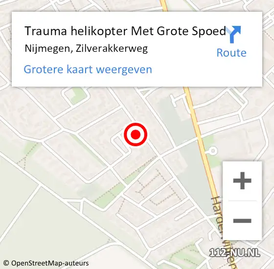 Locatie op kaart van de 112 melding: Trauma helikopter Met Grote Spoed Naar Nijmegen, Zilverakkerweg op 11 december 2022 17:08