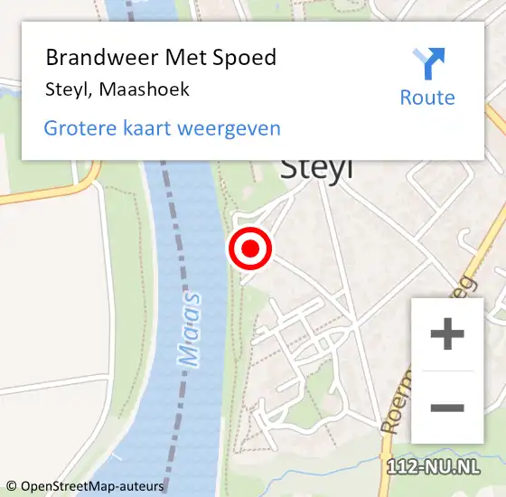 Locatie op kaart van de 112 melding: Brandweer Met Spoed Naar Steyl, Maashoek op 11 december 2022 17:23