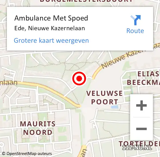Locatie op kaart van de 112 melding: Ambulance Met Spoed Naar Ede, Nieuwe Kazernelaan op 11 december 2022 17:35