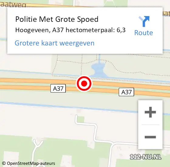 Locatie op kaart van de 112 melding: Politie Met Grote Spoed Naar Hoogeveen, A37 hectometerpaal: 6,3 op 11 december 2022 17:45