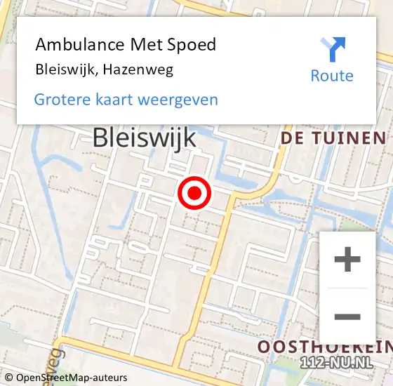 Locatie op kaart van de 112 melding: Ambulance Met Spoed Naar Bleiswijk, Hazenweg op 11 december 2022 17:46