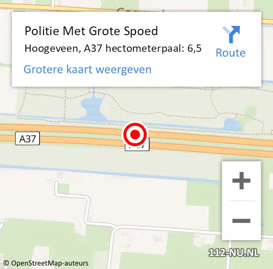 Locatie op kaart van de 112 melding: Politie Met Grote Spoed Naar Hoogeveen, A37 hectometerpaal: 6,5 op 11 december 2022 17:49