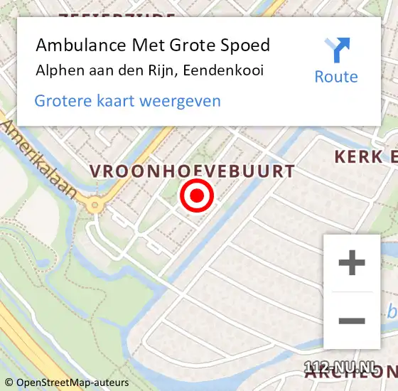 Locatie op kaart van de 112 melding: Ambulance Met Grote Spoed Naar Alphen aan den Rijn, Eendenkooi op 11 december 2022 18:02