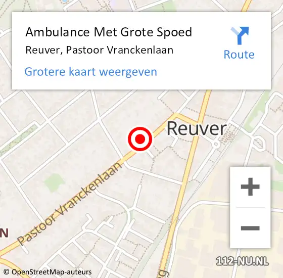 Locatie op kaart van de 112 melding: Ambulance Met Grote Spoed Naar Reuver, Pastoor Vranckenlaan op 11 december 2022 18:10