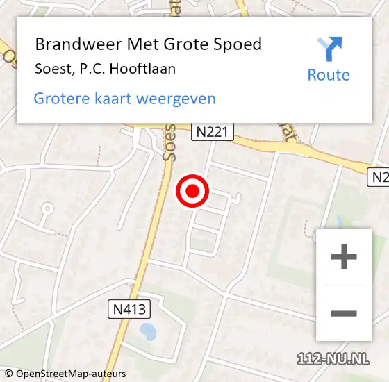 Locatie op kaart van de 112 melding: Brandweer Met Grote Spoed Naar Soest, P.C. Hooftlaan op 11 december 2022 18:10