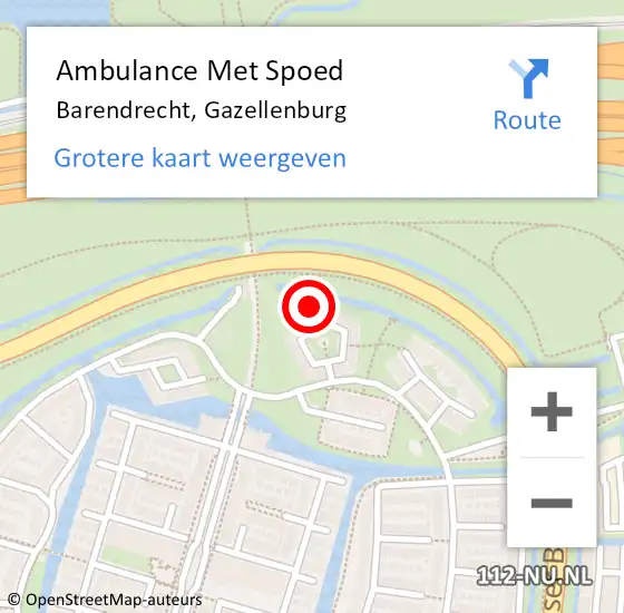 Locatie op kaart van de 112 melding: Ambulance Met Spoed Naar Barendrecht, Gazellenburg op 11 december 2022 18:11
