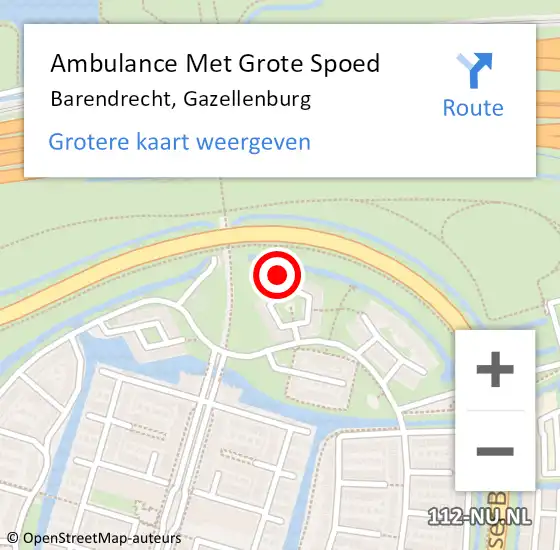 Locatie op kaart van de 112 melding: Ambulance Met Grote Spoed Naar Barendrecht, Gazellenburg op 11 december 2022 18:15