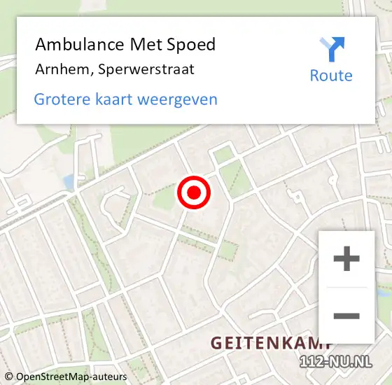 Locatie op kaart van de 112 melding: Ambulance Met Spoed Naar Arnhem, Sperwerstraat op 11 december 2022 18:36