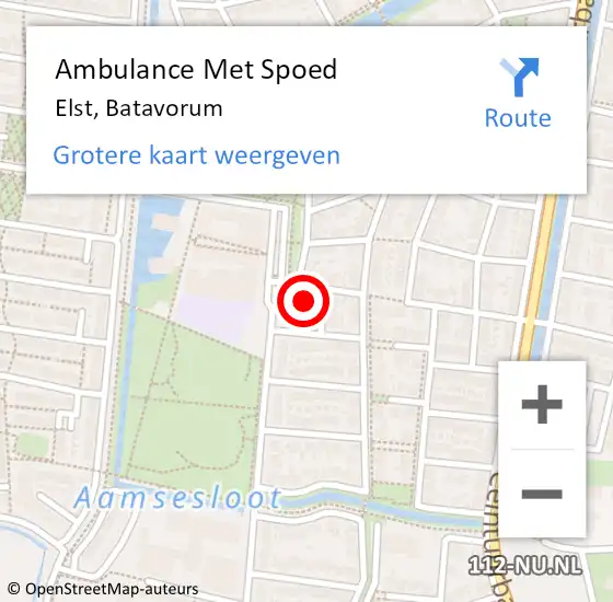 Locatie op kaart van de 112 melding: Ambulance Met Spoed Naar Elst, Batavorum op 11 december 2022 19:38