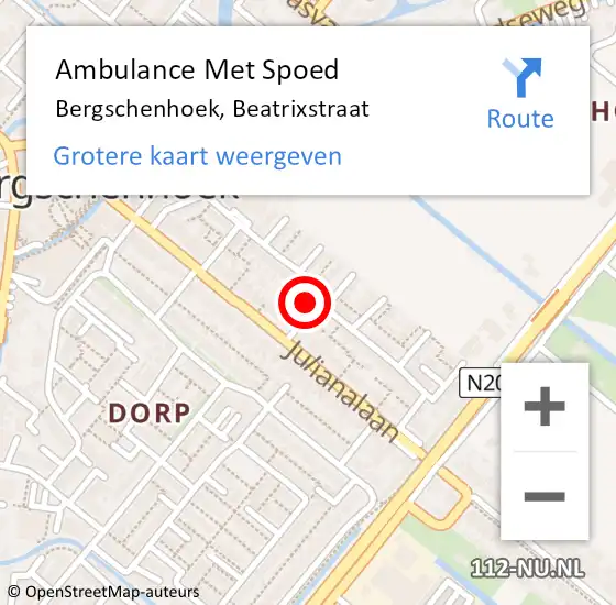 Locatie op kaart van de 112 melding: Ambulance Met Spoed Naar Bergschenhoek, Beatrixstraat op 11 december 2022 19:46