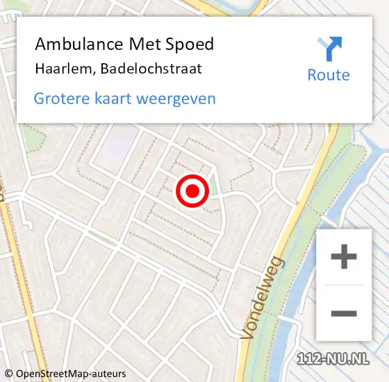 Locatie op kaart van de 112 melding: Ambulance Met Spoed Naar Haarlem, Badelochstraat op 11 december 2022 20:09