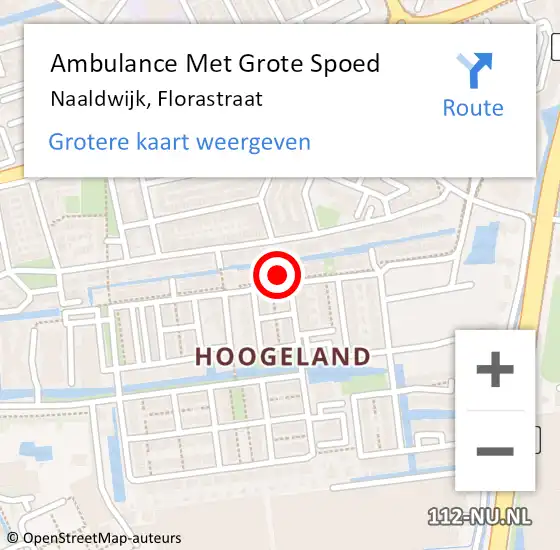 Locatie op kaart van de 112 melding: Ambulance Met Grote Spoed Naar Naaldwijk, Florastraat op 11 december 2022 20:45