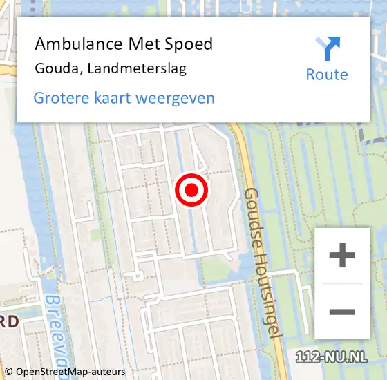 Locatie op kaart van de 112 melding: Ambulance Met Spoed Naar Gouda, Landmeterslag op 11 december 2022 20:54