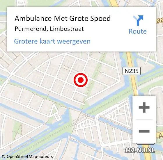 Locatie op kaart van de 112 melding: Ambulance Met Grote Spoed Naar Purmerend, Limbostraat op 11 december 2022 20:58