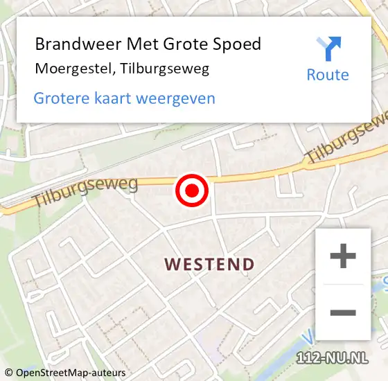 Locatie op kaart van de 112 melding: Brandweer Met Grote Spoed Naar Moergestel, Tilburgseweg op 11 december 2022 21:03
