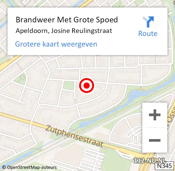 Locatie op kaart van de 112 melding: Brandweer Met Grote Spoed Naar Apeldoorn, Josine Reulingstraat op 11 december 2022 21:05