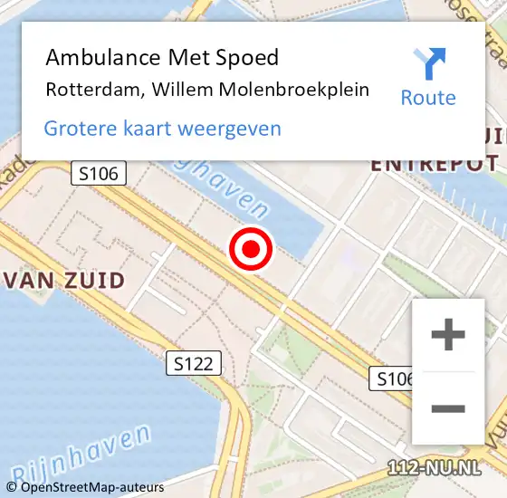 Locatie op kaart van de 112 melding: Ambulance Met Spoed Naar Rotterdam, Willem Molenbroekplein op 11 december 2022 21:20