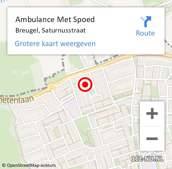 Locatie op kaart van de 112 melding: Ambulance Met Spoed Naar Breugel, Saturnusstraat op 8 augustus 2014 00:44