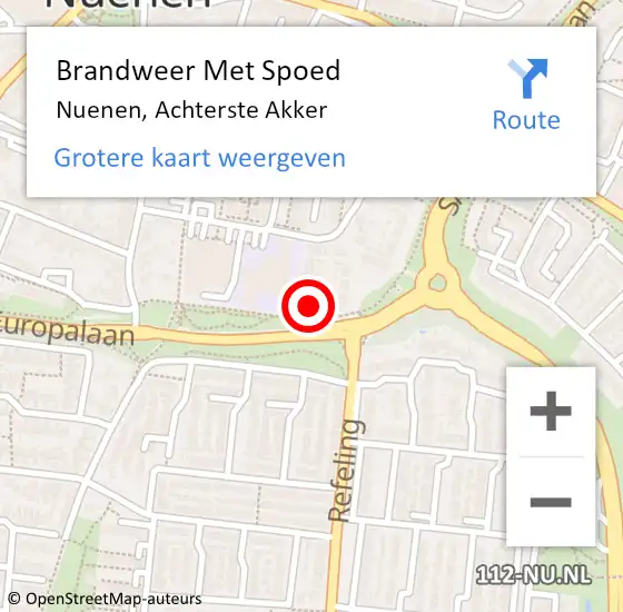 Locatie op kaart van de 112 melding: Brandweer Met Spoed Naar Nuenen, Achterste Akker op 11 december 2022 22:36