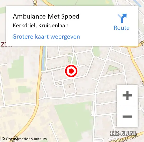 Locatie op kaart van de 112 melding: Ambulance Met Spoed Naar Kerkdriel, Kruidenlaan op 11 december 2022 22:59