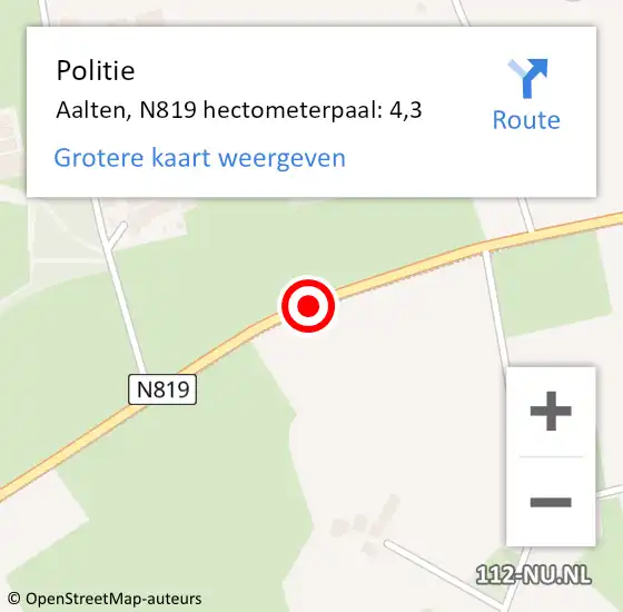 Locatie op kaart van de 112 melding: Politie Aalten, N819 hectometerpaal: 4,3 op 12 december 2022 00:14