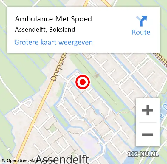 Locatie op kaart van de 112 melding: Ambulance Met Spoed Naar Assendelft, Boksland op 12 december 2022 00:20