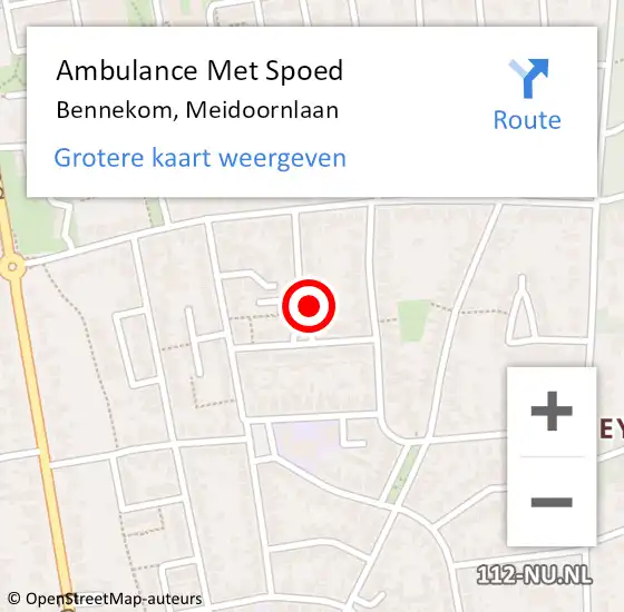 Locatie op kaart van de 112 melding: Ambulance Met Spoed Naar Bennekom, Meidoornlaan op 12 december 2022 01:05