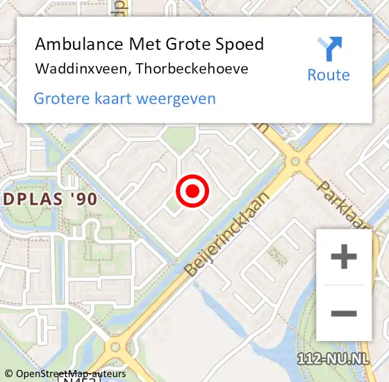 Locatie op kaart van de 112 melding: Ambulance Met Grote Spoed Naar Waddinxveen, Thorbeckehoeve op 12 december 2022 01:22