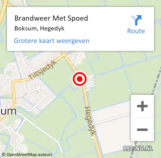 Locatie op kaart van de 112 melding: Brandweer Met Spoed Naar Boksum, Hegedyk op 8 augustus 2014 01:14