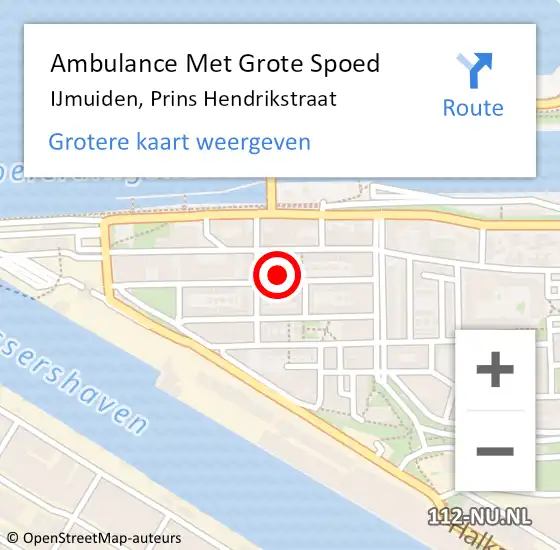 Locatie op kaart van de 112 melding: Ambulance Met Grote Spoed Naar IJmuiden, Prins Hendrikstraat op 12 december 2022 01:59