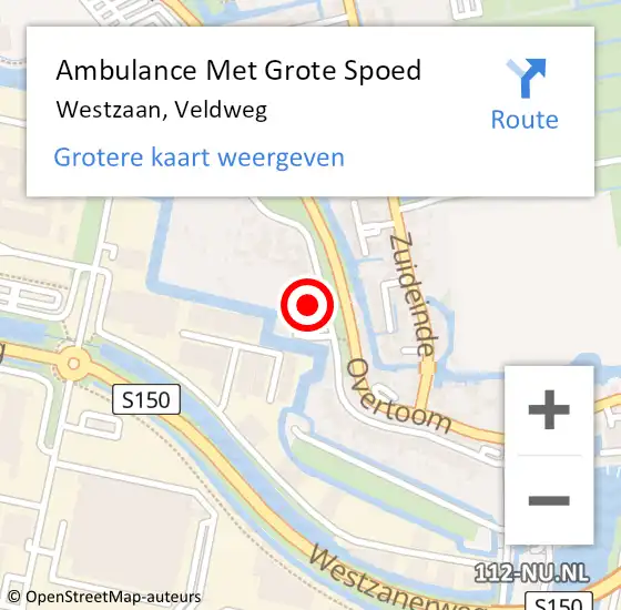 Locatie op kaart van de 112 melding: Ambulance Met Grote Spoed Naar Westzaan, Veldweg op 12 december 2022 02:56