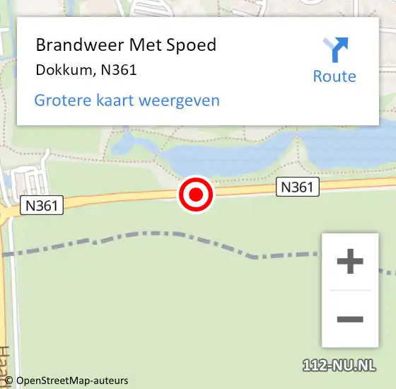 Locatie op kaart van de 112 melding: Brandweer Met Spoed Naar Dokkum, N361 hectometerpaal: 58,1 op 8 augustus 2014 01:20