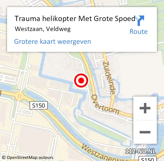 Locatie op kaart van de 112 melding: Trauma helikopter Met Grote Spoed Naar Westzaan, Veldweg op 12 december 2022 02:56