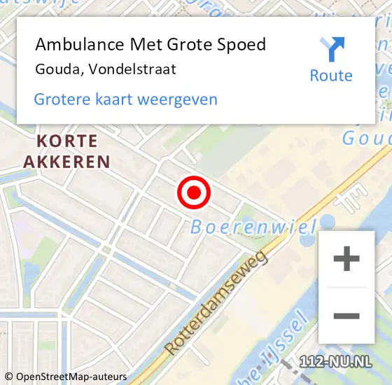 Locatie op kaart van de 112 melding: Ambulance Met Grote Spoed Naar Gouda, Vondelstraat op 12 december 2022 04:23