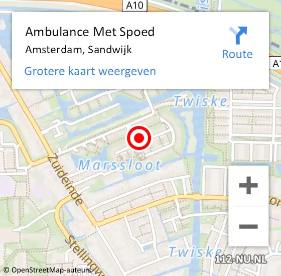 Locatie op kaart van de 112 melding: Ambulance Met Spoed Naar Amsterdam, Sandwijk op 12 december 2022 04:37