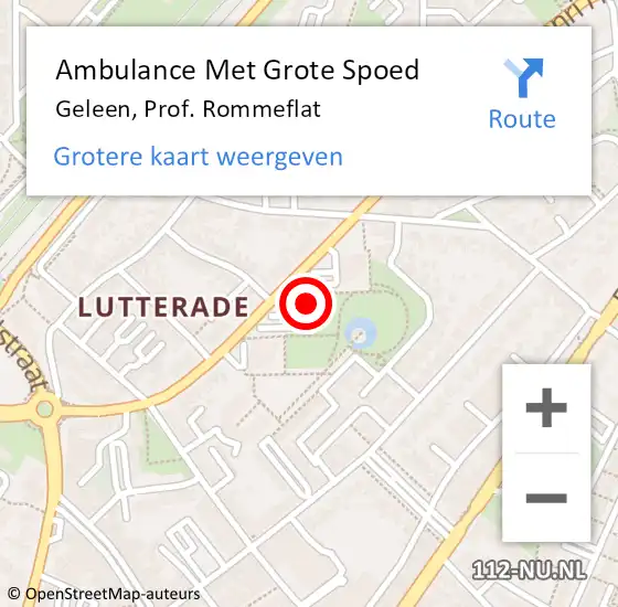 Locatie op kaart van de 112 melding: Ambulance Met Grote Spoed Naar Geleen, Prof. Rommeflat op 8 augustus 2014 01:28