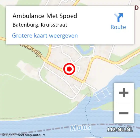 Locatie op kaart van de 112 melding: Ambulance Met Spoed Naar Batenburg, Kruisstraat op 12 december 2022 05:49