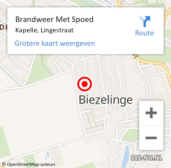 Locatie op kaart van de 112 melding: Brandweer Met Spoed Naar Kapelle, Lingestraat op 12 december 2022 06:06