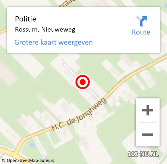 Locatie op kaart van de 112 melding: Politie Rossum, Nieuweweg op 12 december 2022 07:06