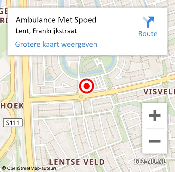 Locatie op kaart van de 112 melding: Ambulance Met Spoed Naar Lent, Frankrijkstraat op 12 december 2022 07:06