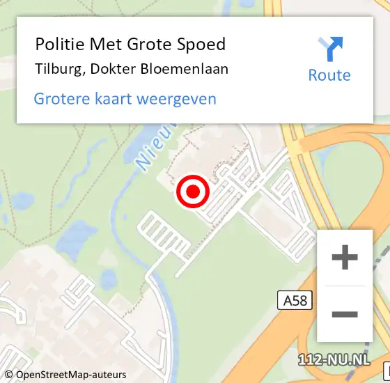 Locatie op kaart van de 112 melding: Politie Met Grote Spoed Naar Tilburg, Dokter Bloemenlaan op 12 december 2022 07:11