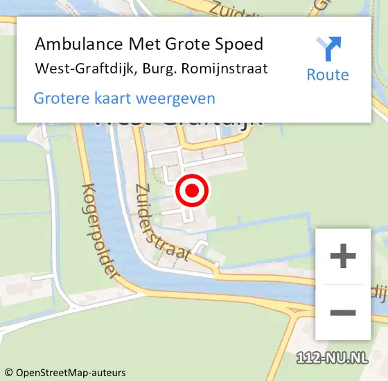 Locatie op kaart van de 112 melding: Ambulance Met Grote Spoed Naar West-Graftdijk, Burg. Romijnstraat op 12 december 2022 07:11