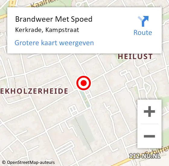 Locatie op kaart van de 112 melding: Brandweer Met Spoed Naar Kerkrade, Kampstraat op 12 december 2022 07:30