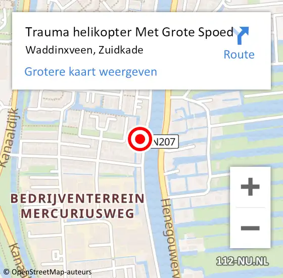 Locatie op kaart van de 112 melding: Trauma helikopter Met Grote Spoed Naar Waddinxveen, Zuidkade op 12 december 2022 08:07