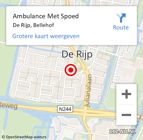 Locatie op kaart van de 112 melding: Ambulance Met Spoed Naar De Rijp, Bellehof op 12 december 2022 08:14